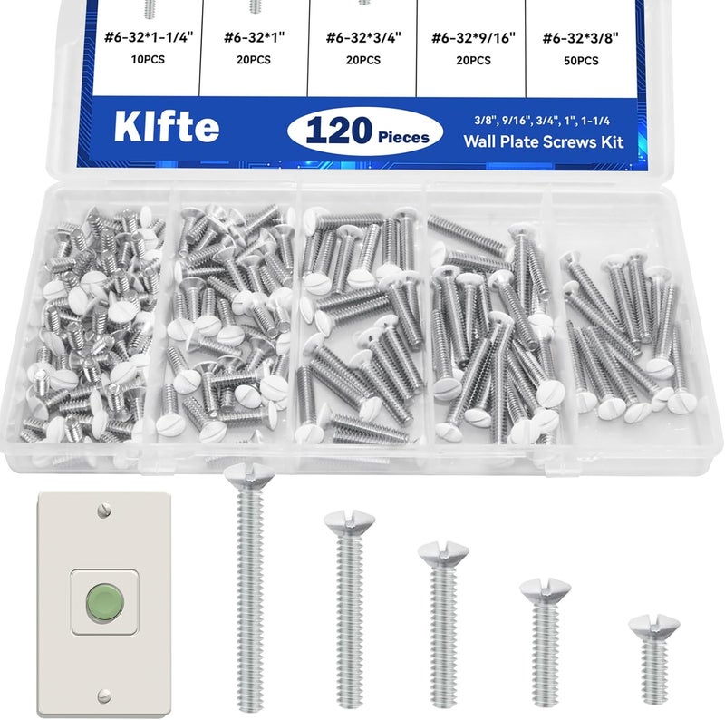 Klfte 120 pcs Wall Plate Screws, White Outlet Screws 6-32 Thread Light Electrical Cover Panel Switch Plate Screws 5 Length Sizes (3/8", 9/16", 3/4", 1", 1.2") - Image 5